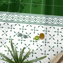 Retro folk Cebu Green small flower brick Nordic toilet tile Restaurant Kitchen Balcony Flower sheet Courtyard Non-slip Floor Tiles