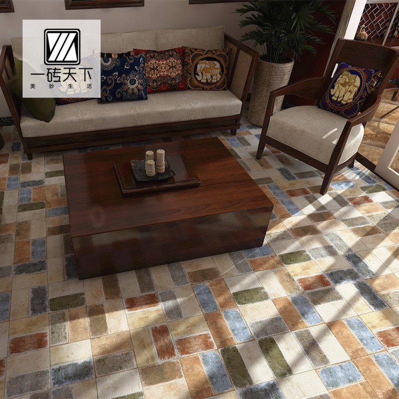 American garden courtyard balcony non-slip floor tiles antique brick dining room kitchen powder room 3D retro small flower brick 200