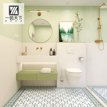 Green Moroccan bathroom tiles French retro balcony floral toilet avocado wall tiles small floral tiles floor tiles