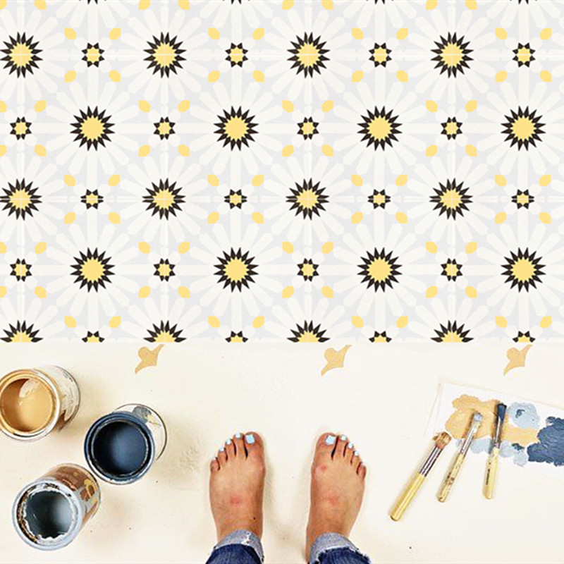 Nordic yellow fresh small flower brick net red daisy flower tile dining room kitchen powder room balcony non-slip wall and floor tiles