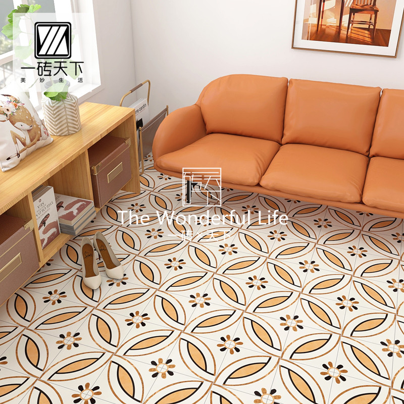 Moroccan Retro Art Small Flower Brick Powder Room Bathroom Wall Floor Tiles Dining Room Balcony Kitchen Orange Flower Tiles