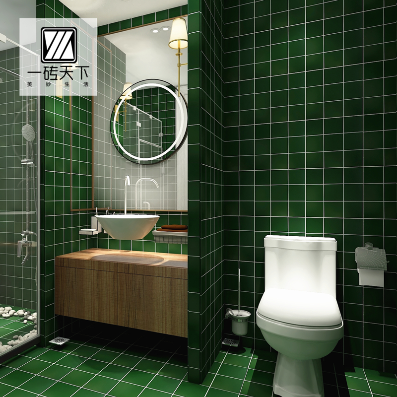 Nordic dark green tiles 30times 30 vintage kitchen powder room balcony wall tiles Toilet bathroom non-slip small floor tiles