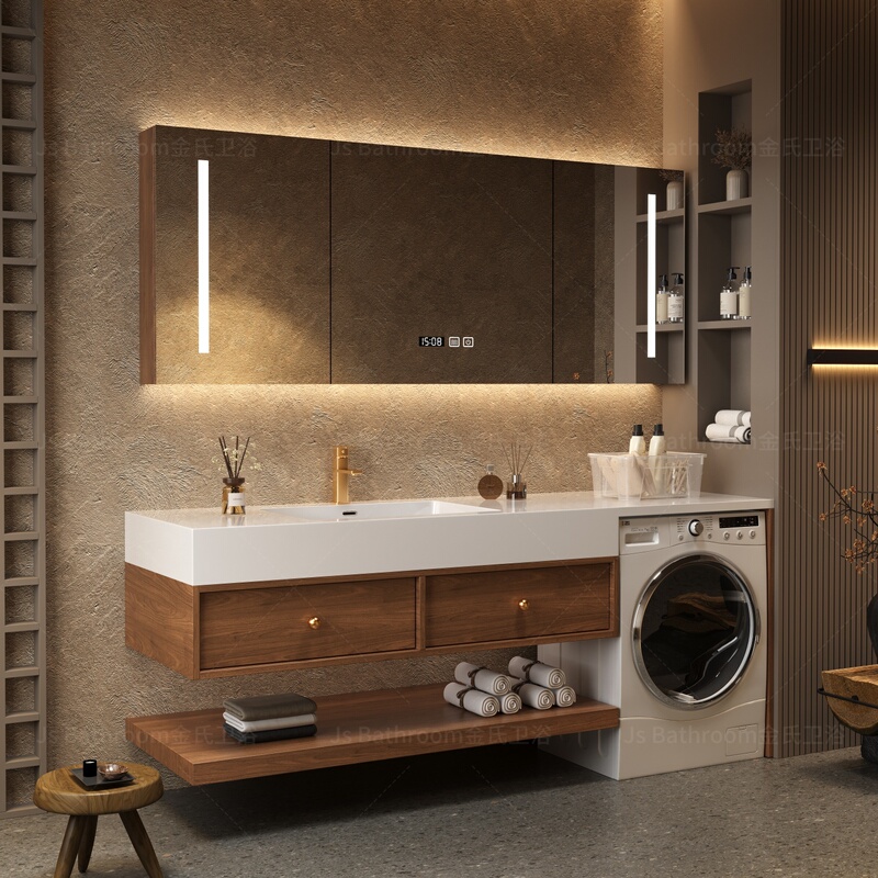 Simple Modern Light Luxury Washing Machine Integrated Cabinet Balcony Bathroom Cabinet Combination Bathroom Slate Ceramic Basin Washstand