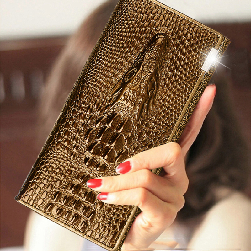 Genuine Leather Long Wallet for Women, European and American Fashion, Simple, Can Hold a Phone, Crocodile Pattern Clutch Bag, Elegant Wallet Genuine Leather Long Wallet for Women, European and American Fashion, Simple, Can Hold a Phone, Crocodile Pattern Clutch Bag, Elegant Wallet