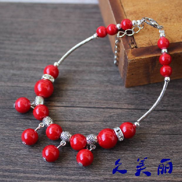 Nhà máy trực tiếp Vân Nam Tây Tạng trang sức chân Tây Tạng bạc Tây Tạng đồ trang sức đá ngọc lam hạt vòng chân biểu diễn múa JL020 - Vòng chân vòng chân titin ko gỉ