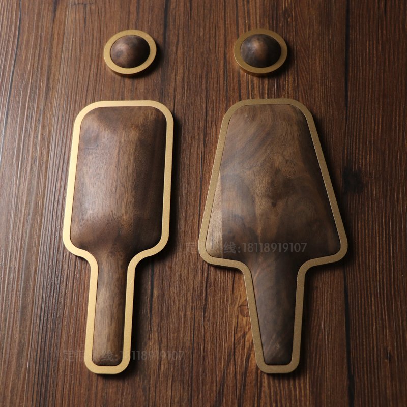 High-grade solid wood bathroom men's and women's door number custom black walnut bed and breakfast hotel studio Solid aluminum alloy