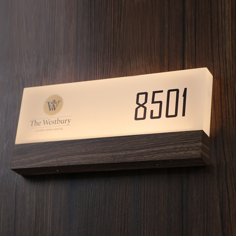 E-sports hotel luminous door plate light hotel solid wood matte crystal LED clubhouse electronic number KTV logo customization