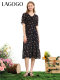Lagogo French-Style Polka Dot Floral Dress for Women, Summer New Elegant V-Neck Chiffon A-Line Midi Dress