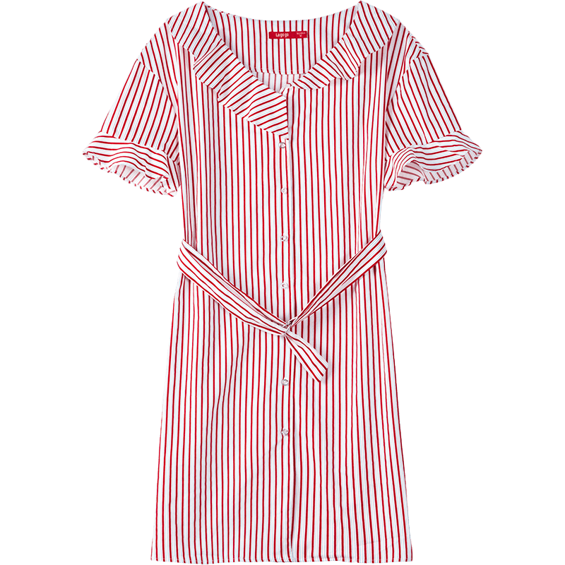 red and white vertical striped dress
