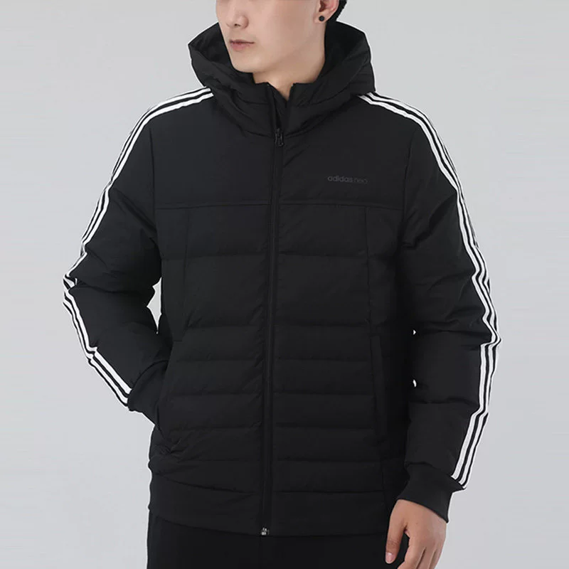 Adidas nam 2020 mùa đông mới áo khoác ba sọc đen xuống áo khoác có mũ trùm đầu áo khoác thể thao GJ8821 - Thể thao xuống áo khoác