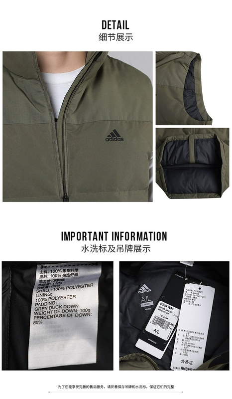 Adidas nam 2019 mùa đông mới diện đồ thể thao ấm áp áo vest giản dị xuống vest EH4000 - Áo thể thao