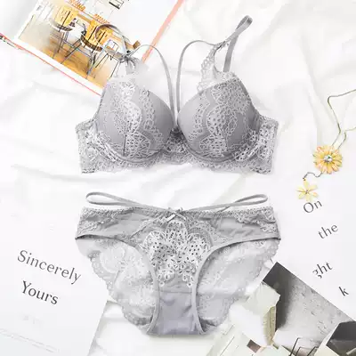 European and American sexy lace embroidery small chest gathering bra set adjustable upper thin and lower thick ladies underwear