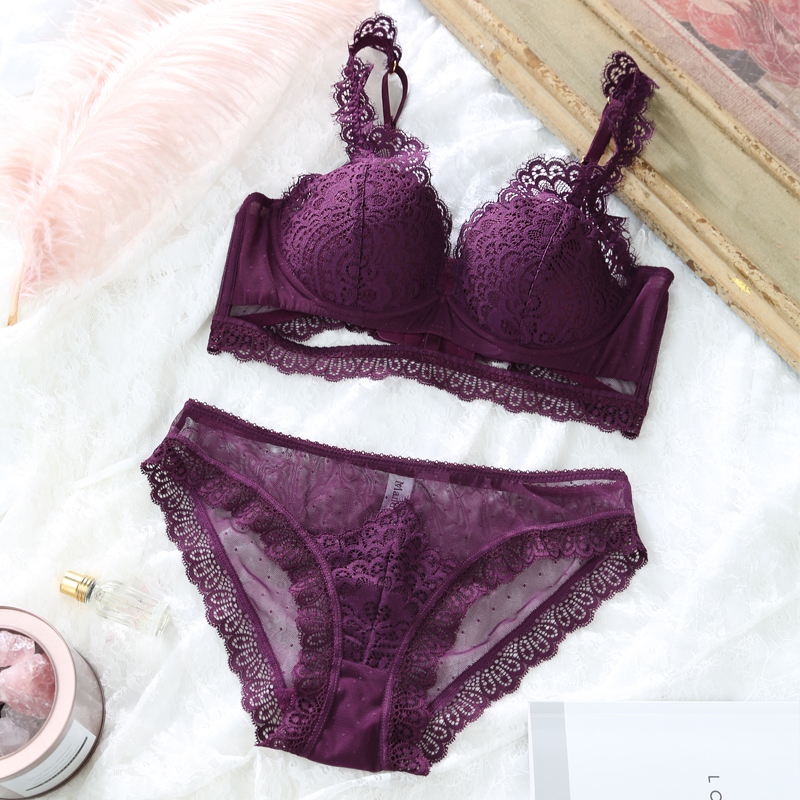 Style Comfort Breathable Slim Fit Women's Underwear Sexy Eyelash Lace Seduction Lingerie Suit Deep V Onto a bra
