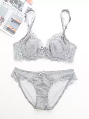 French sexy eyelash lace underwear set thin cotton ultra thin transparent girl big size bra bra bra