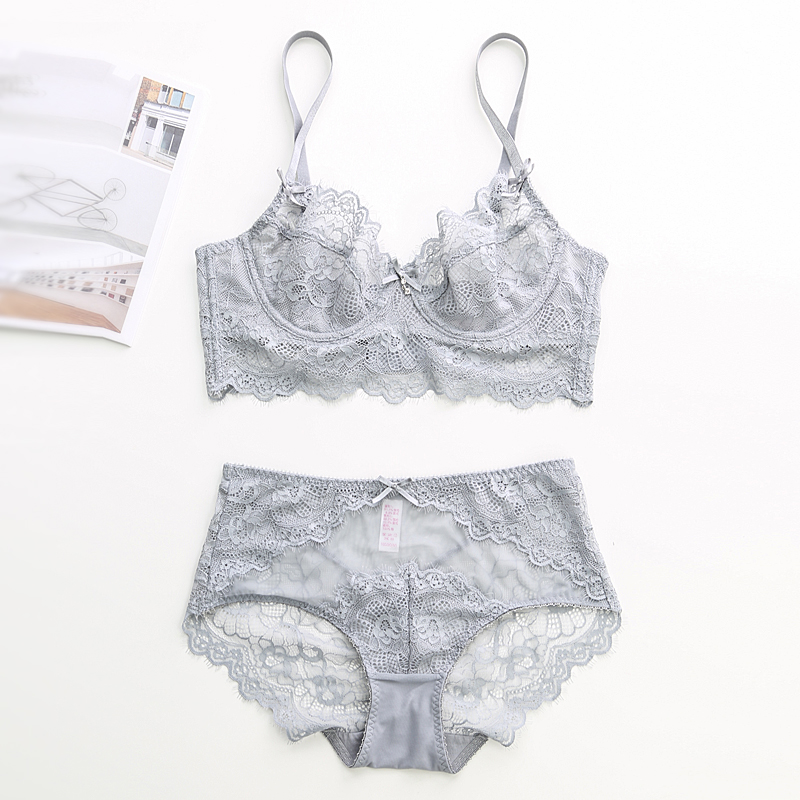 Summer maiden sexy lingerie suit ultra-thin lace transparent large chest and small side closeted female lingerie bra