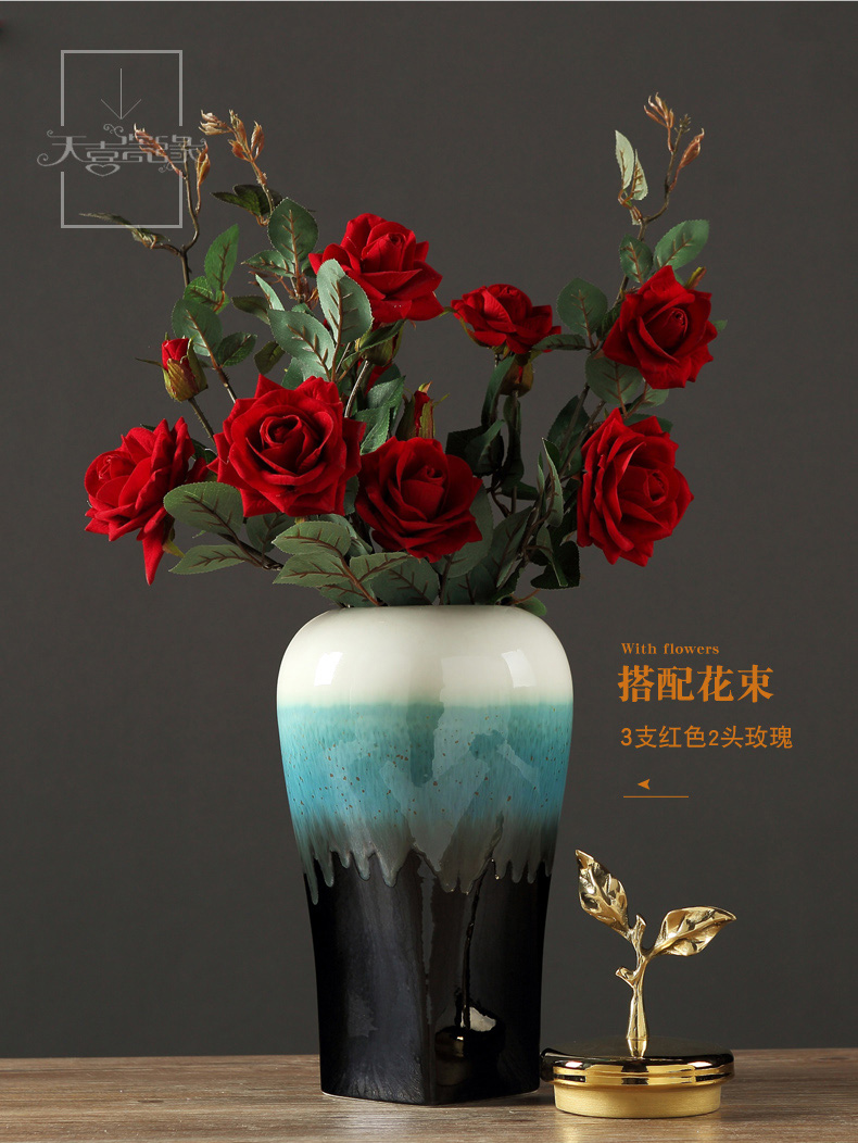 Modern light key-2 luxury ceramic vase European living room TV ark, wine dry flower arranging furnishing articles creative home soft decoration