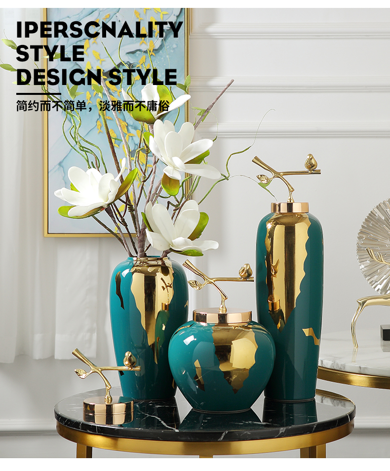 Light vase key-2 luxury furnishing articles American household dry flower, flower decoration of new Chinese style living room TV ark, ceramic European - style ornaments