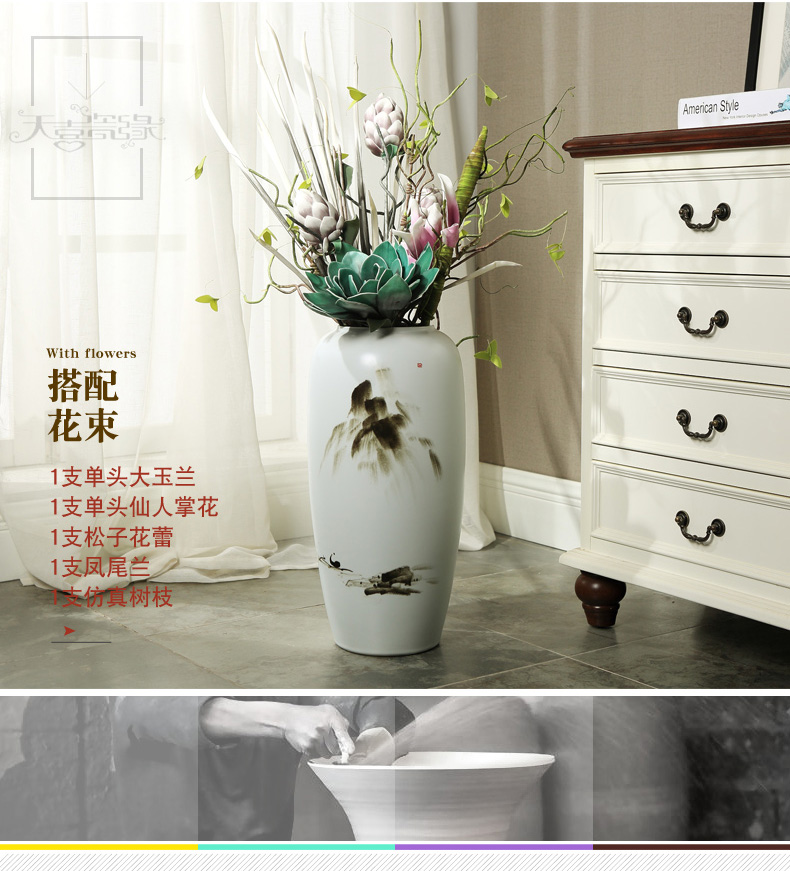Modern ceramic vase of large sitting room porch zen process of new Chinese style decoration flower arranging, landing place
