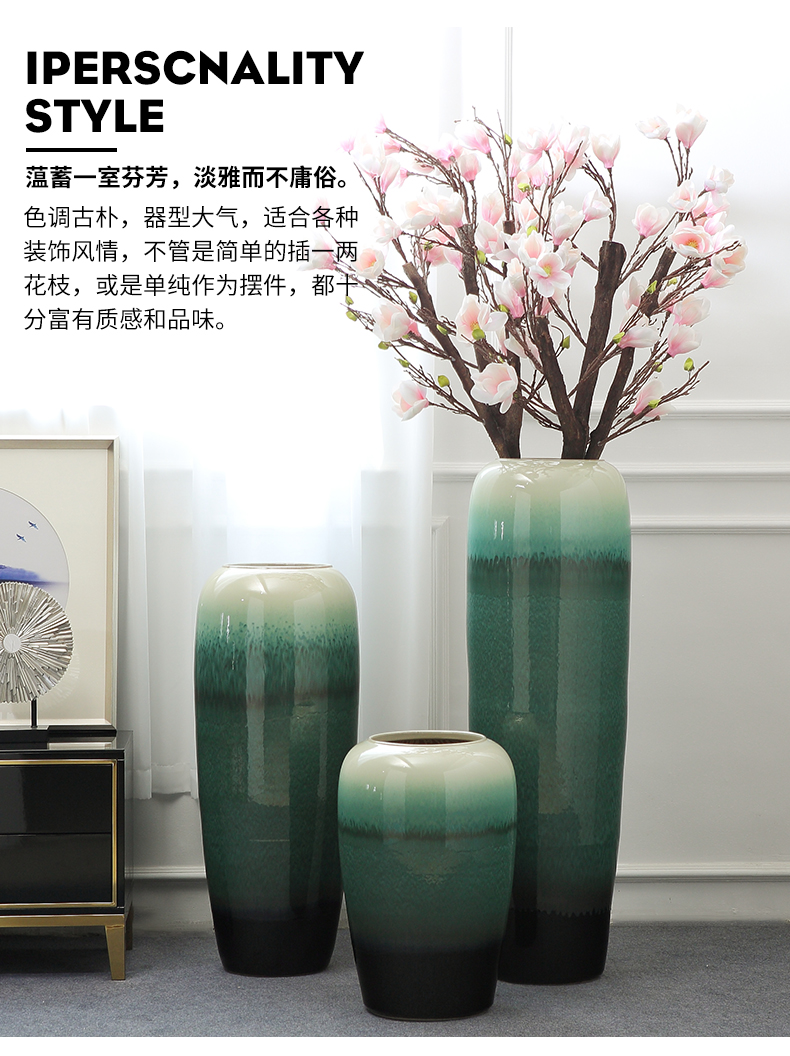 Jingdezhen landing big vase furnishing articles of new Chinese style living room light flower arranging ceramics key-2 luxury villa hotel soft decoration