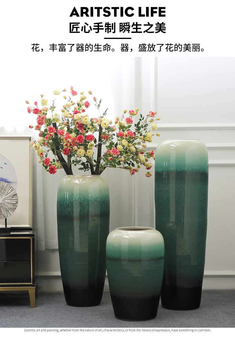 Jingdezhen landing big vase furnishing articles of new Chinese style living room light flower arranging ceramics key-2 luxury villa hotel soft decoration