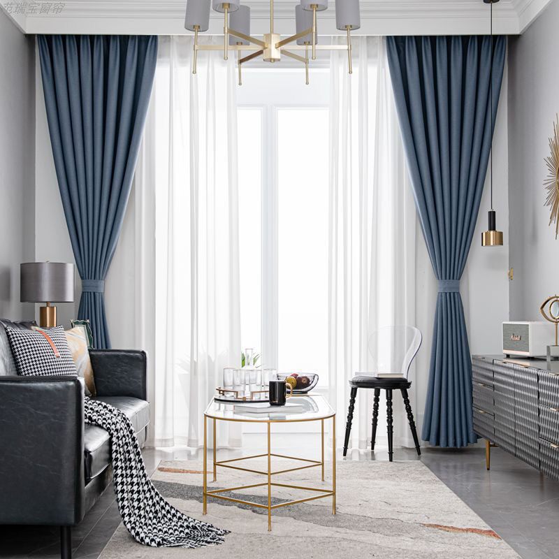 Light luxury full shading modern simple double-sided cotton and linen curtain fabric bedroom hotel sunshade insulation finished product custom shaping