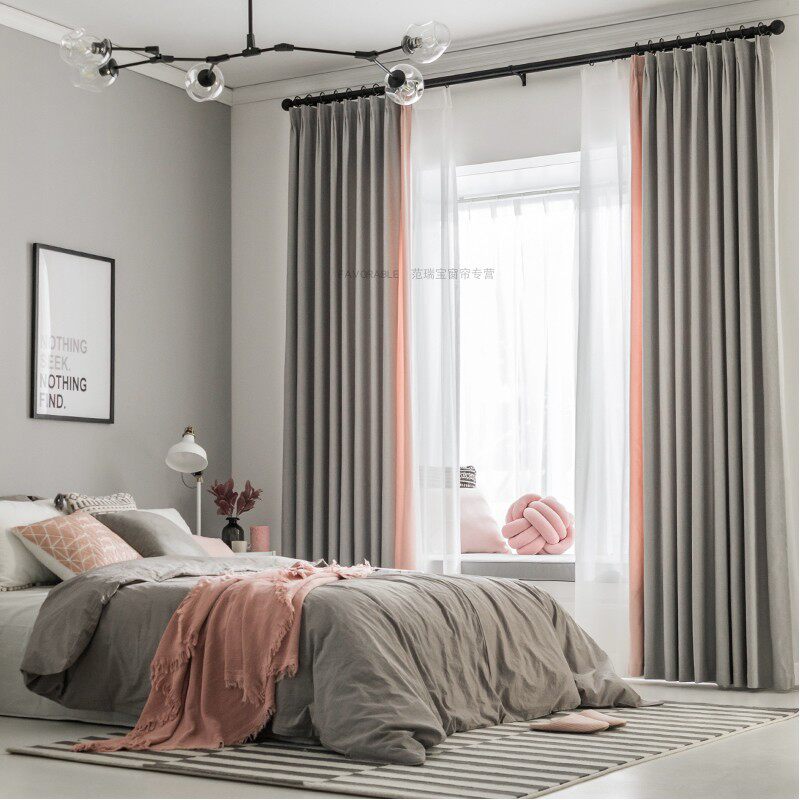 Export Japan solid color gray curtain shading heat insulation Environmental protection stereotyping processing Nordic Japanese modern style living room