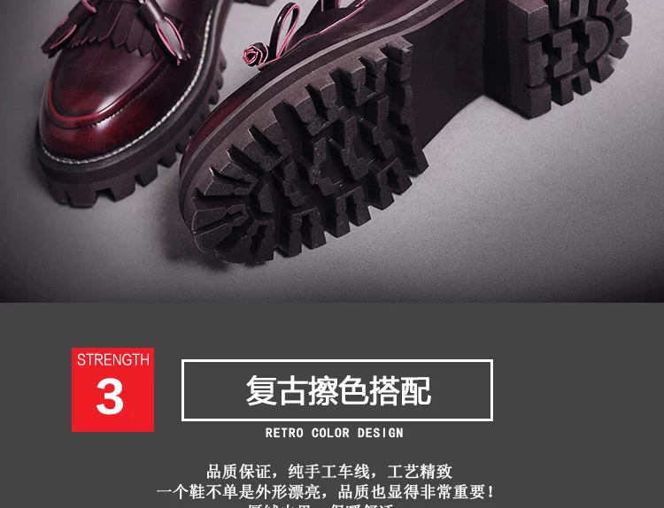 Burgundy Brock phù hợp tất cả các trận đấu retro giày đơn của Anh nữ nơ giày da nhỏ đế dày Harajuku giày Martin cổ thấp - Giày cắt thấp