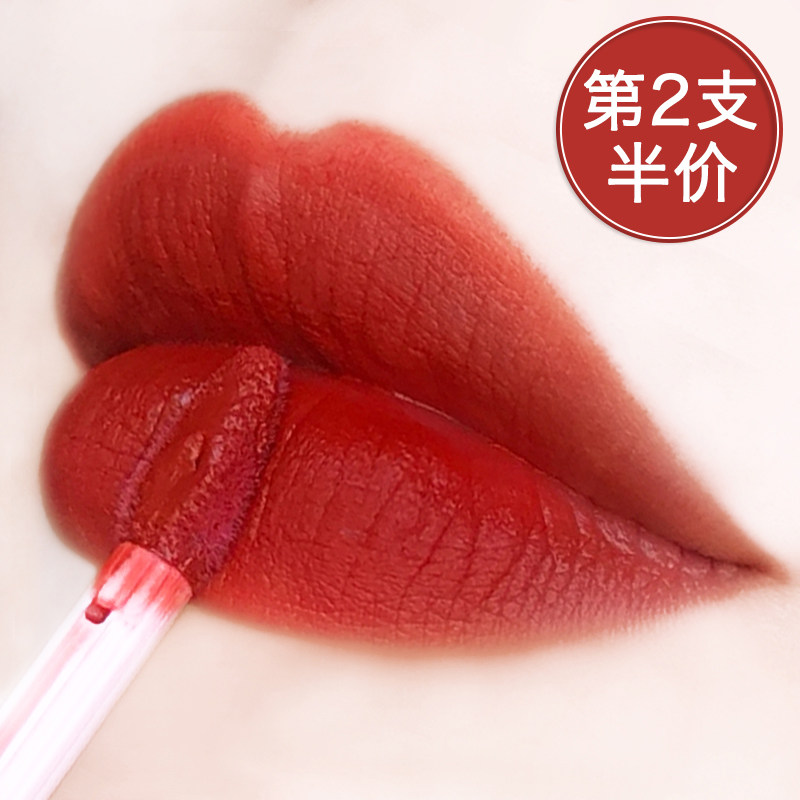 Matt lip glazed fog surface velvet without falling color No cup waterproof schoolgirl Affordable Velvet Goose Down Tomato Color