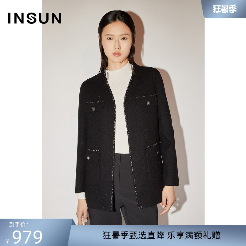 Enshang COVER winter 2022 new eye-catching sequin design comfortable pure wool all-match temperament short coat