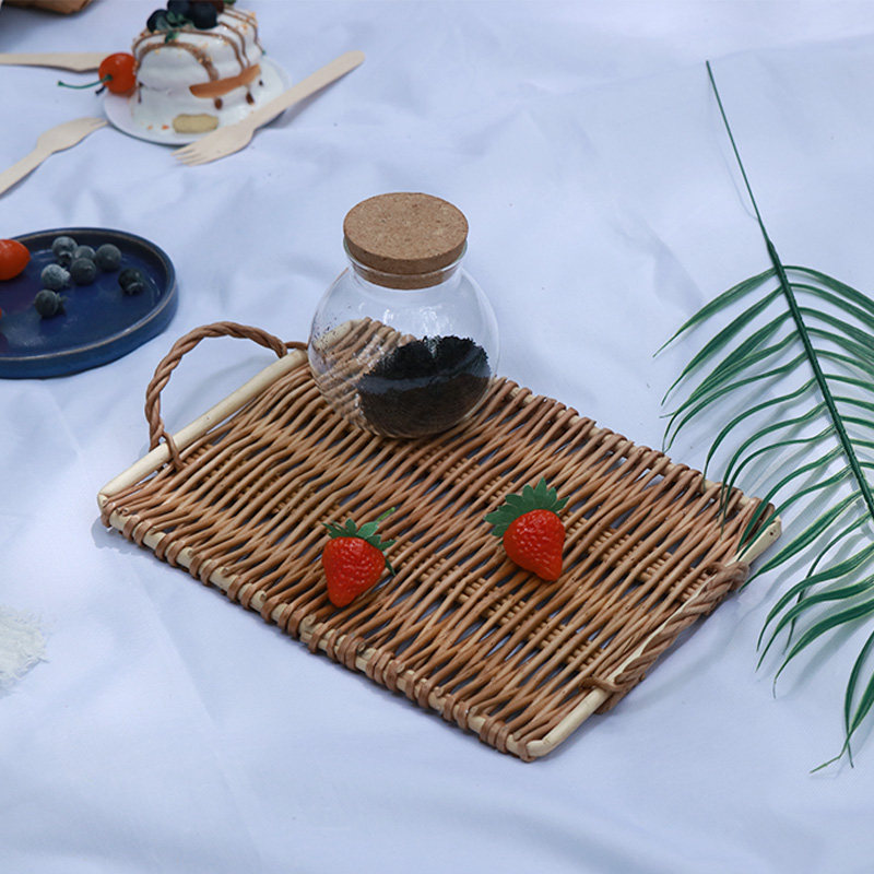 Double-ear rattan choreography Multi-functional handwoven Wild Dining Dial Bag Fruit Snack Wicker Creative Disc Containing Basket