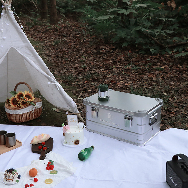 Outdoor Thickened Silver Aluminum Alloy Containing Box Camping Picnic Equipment Portable Large Capacity Debris Self-Driving Tailbox