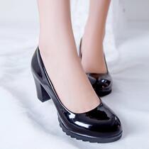 OL shoes Leather shoes thick-heeled high-heeled round head professional work shoes single shoes womens black medium-heeled formal womens shoes summer scoop shoes
