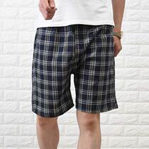 Small Plaid size sports summer loose men five-point summer cotton casual beach pants breathable shorts pocket
