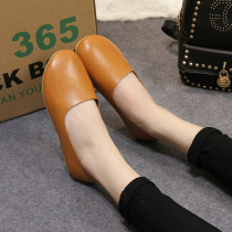 Leather shoes Art Fan Retro Womens Shoes Flat Round Head Womens Single Shoes Summer Large Size Shoes Casual Shoes British Black