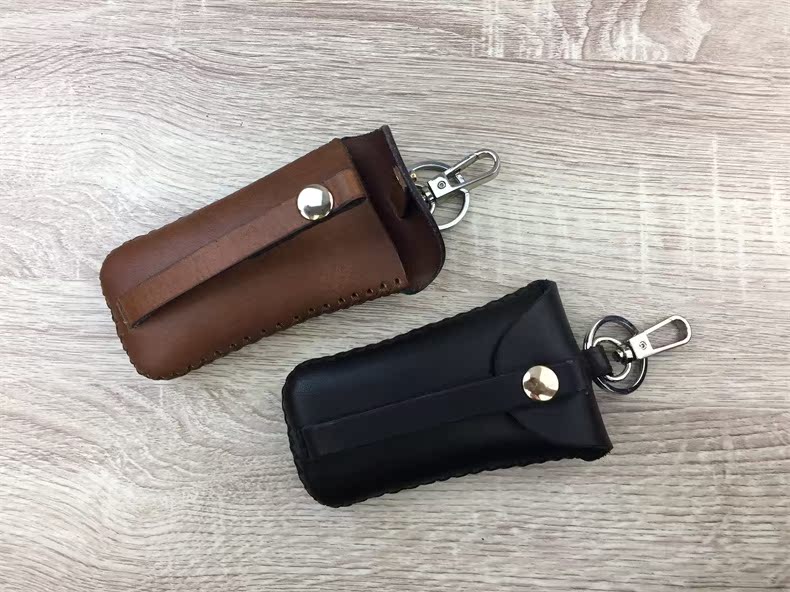 Howling sói lớp trên cùng da bò mới ban đầu thủ công retro túi khóa kéo loại chống mất da bò thật màu nâu đen - Trường hợp chính ví móc khóa da thật