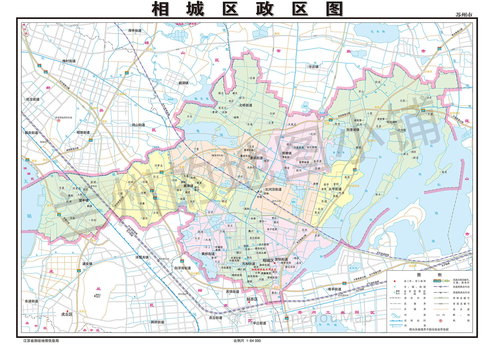 (Electronic version jpg picture) Suzhou Xiangcheng District Map Political District Map Township Map, contact customer service before shooting