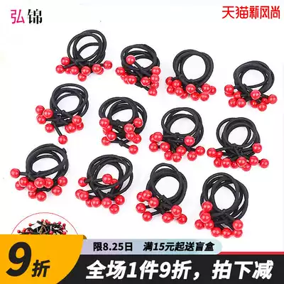 Korean small fresh hair rope bow hair ring tie hair Red bead rubber band Girls ponytail Black hair ring headdress