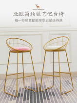 Wrought iron Nordic backrest bar chair Golden clothing store photo tall home Modern simple Net red high stool