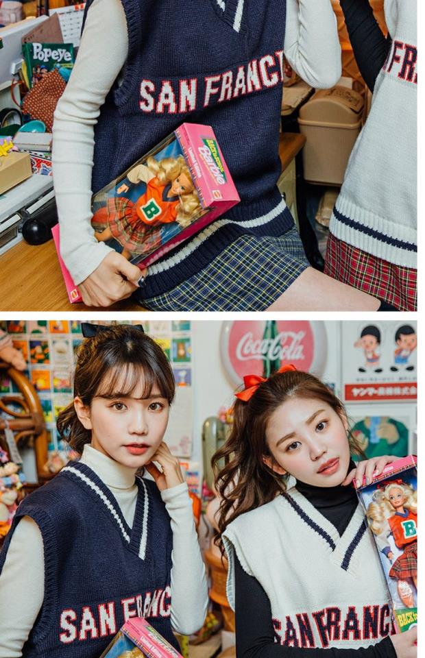 Ulzzang phiên bản Hàn Quốc của các mẫu mùa xuân và mùa thu lỏng lẻo trùm đầu chữ V hoang dã áo len vest áo len nữ sinh viên áo hoodie nữ cute