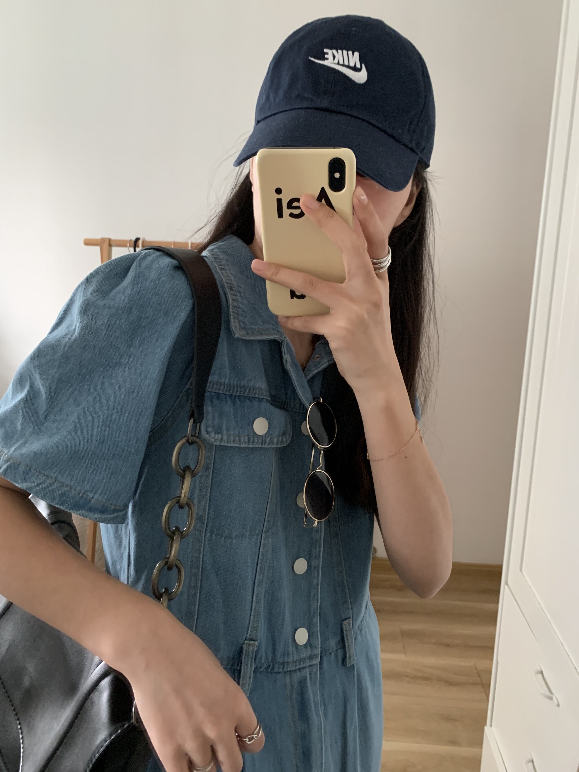 A Little Orange Love Retro Series Casual Denim Blue Loose Slim Jumpsuit