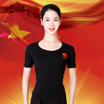  New modern dance girl adult top long-sleeved short-sleeved Latin dance round neck practice suit National standard dance ballroom dance suit