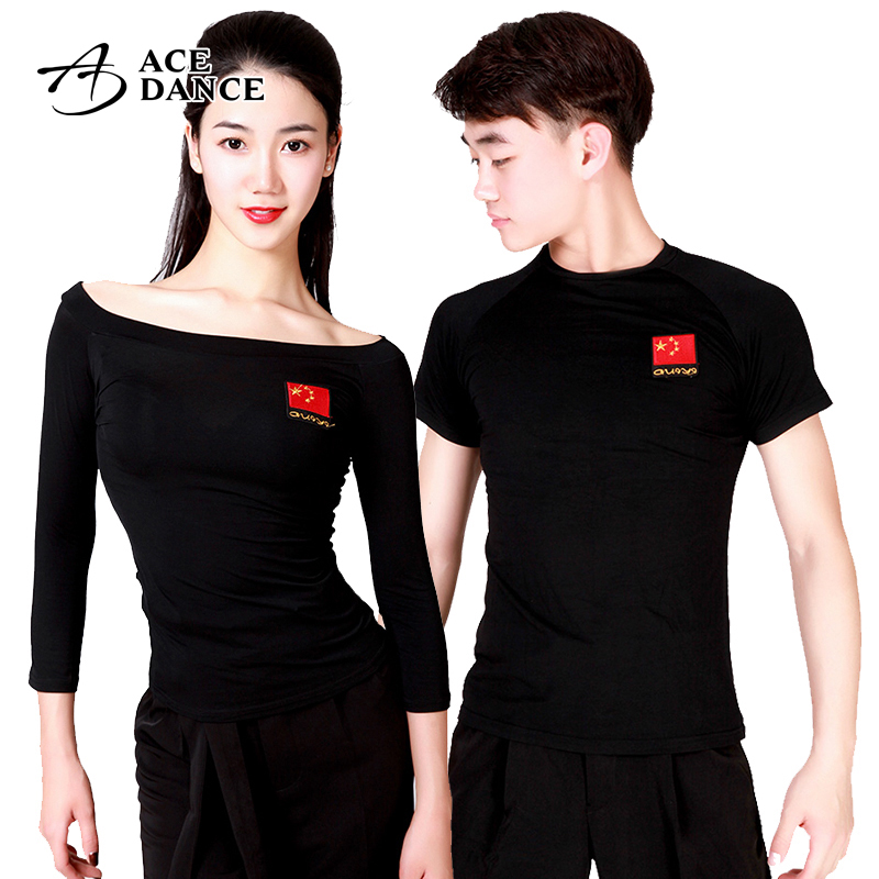 Latin dance Modern dance top Women's and men's summer short-sleeved long-sleeved round-neck heart-neck National standard dance square dance practice suit