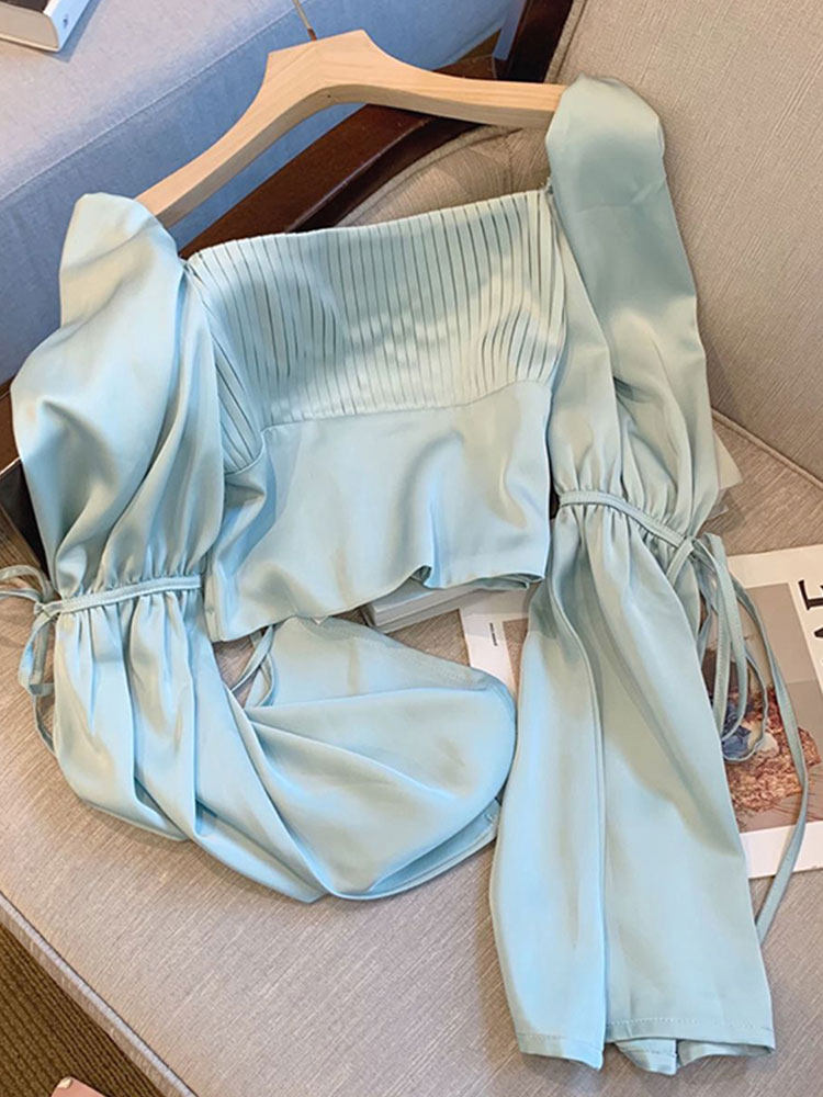Pick up missed special cabinet Withdrawal Tail single big card foreign trade ~ French style square collar satin shirt woman design feeling little crowdwomen