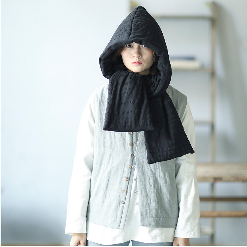 Linen colorless original design washed cotton and linen thick quilted hooded scarf three-color warm shawl female 2019 new