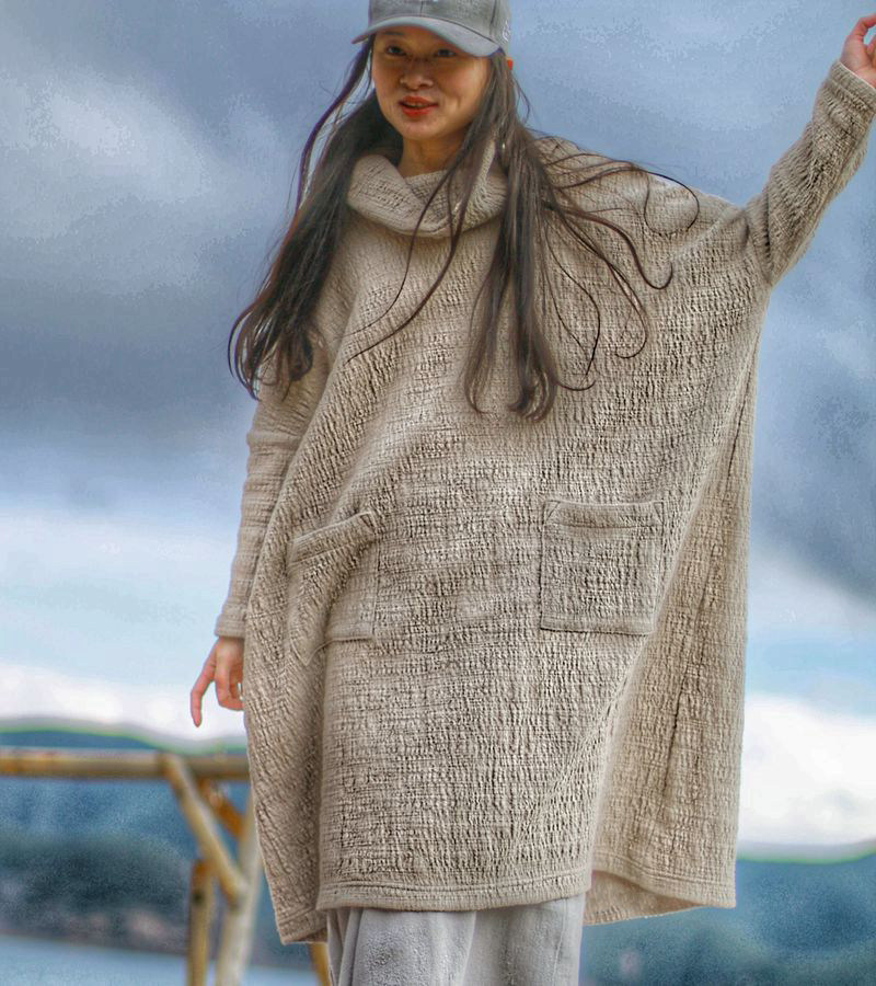 Max colorless design Card creased Material cotton high - collar dress dress dress original loose