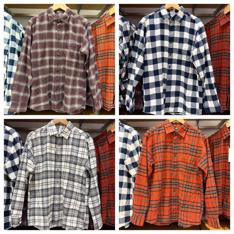 Uniqlo Men'S/Unisex Flannel Plaid Shirt/Long Sleeve 486596 486601 486600