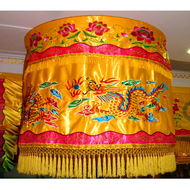 Fuhui Buddha furniture fabric decoration hall law meeting flame mouth embroidery yellow dragon umbrella canopy 1 meter flat embroidery treasure cover