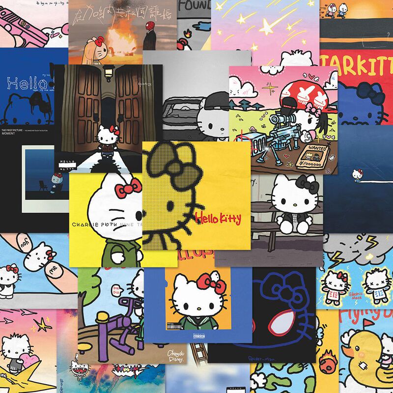 160 Hello Kitty Album Cover Stickers Creative ins Style Phone Case DIY Water Bottle Decoration Stickers