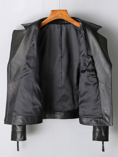 2025 Spring and Autumn New Haining Genuine Leather Jacket Women's Short Black Slim Vegetable Tanned Sheepskin Jacket Fashion Jacket