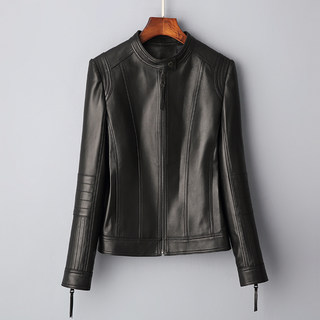 Haining Genuine Leather Jacket for Women, Short Style, High-End First-Layer Sheepskin, Slim Fit, Versatile Jacket, Stand Collar, New Spring and Autumn Model